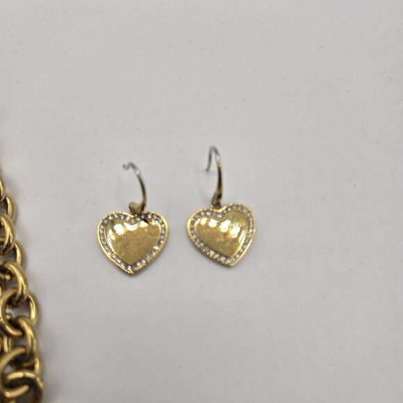 Michael Kors Gold-Tone Heart Charm Bracelet Earrings Rhinestone Accents - Picture 3 of 5